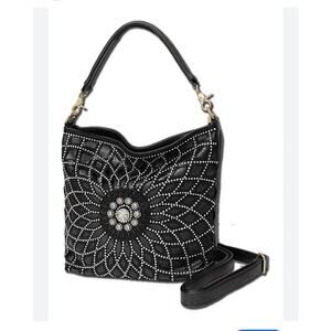 Handbag Express Black faux leather rhinestone purse western shoulder bag crossbo